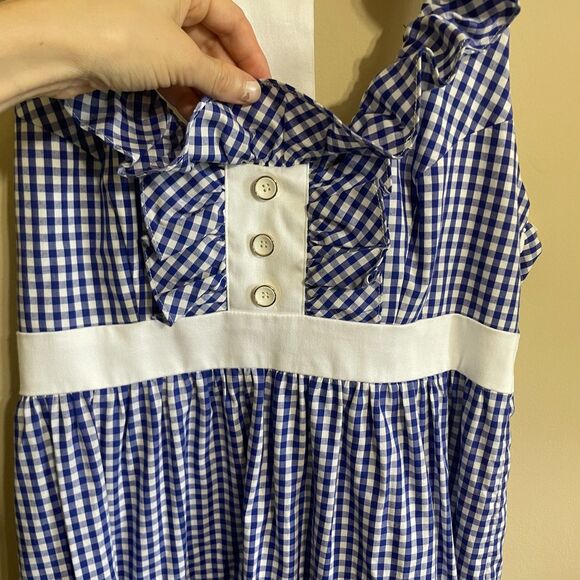 Britt Ryan blue white gingham check sleeveless ruffle summer rush mini dress 6 - Picture 3 of 10